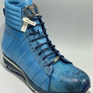 Belvedere Toro Ocean Blue Ostrich Leather High Top Sneakers Size 12 NWT